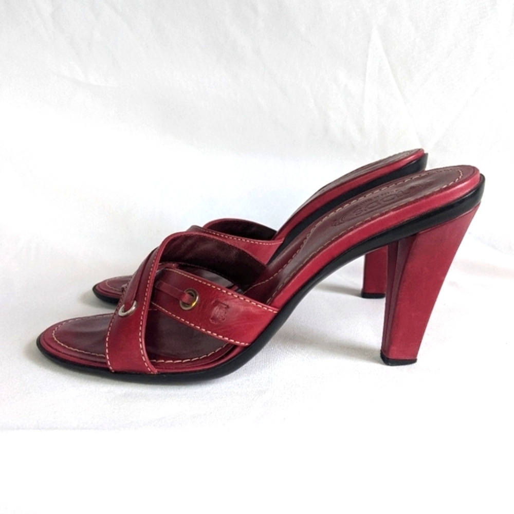 TOD'S Red Leather Strappy Sandal Heel - Picture 3 of 11